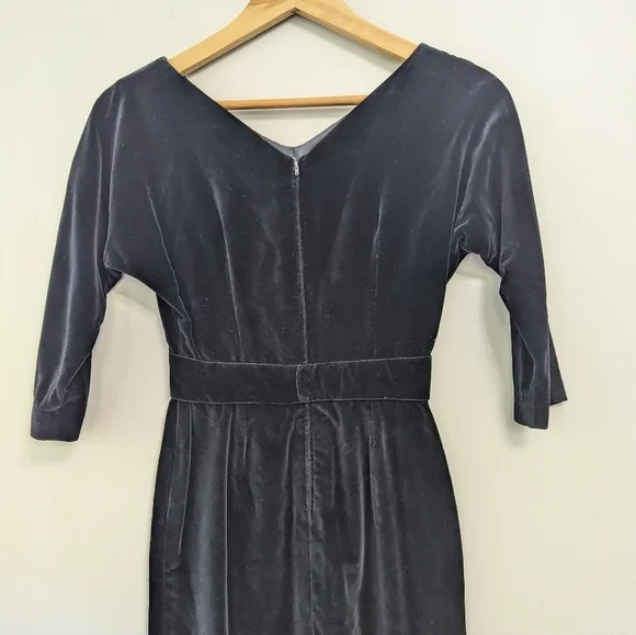 Vintage‎ Black Velvet Cocktail Mid-length Dress Empire Waist Wiggle - Picture 9 of 13